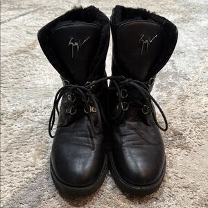 Giuseppe Zanotti Black Leather Boots with Buckle Detail